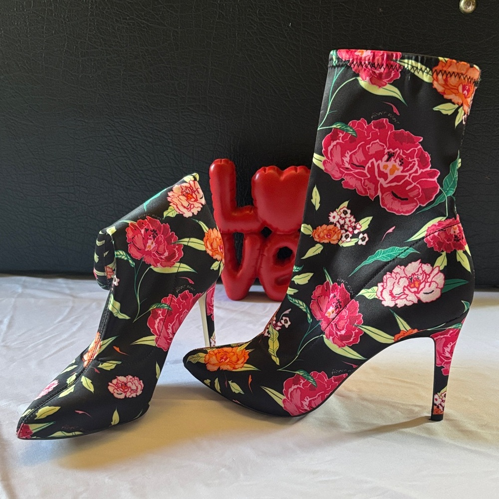 Aldo Black Floral Heeled Boots